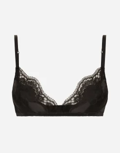 Soft-cup satin bra with lace detailing