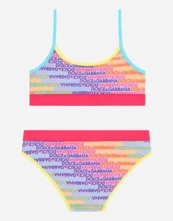 Spandex 2-piece swimsuit with all-over logo print