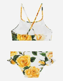 Spandex 2-piece swimsuit with yellow rose print