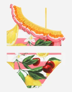 Spandex 2-piece swimsuit with lemon and cherry print
