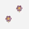 Spring earrings in yellow 18kt gold with amethyst flower motif