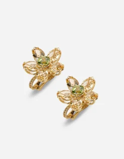 Spring earrings in yellow 18kt gold with citrine flower motif