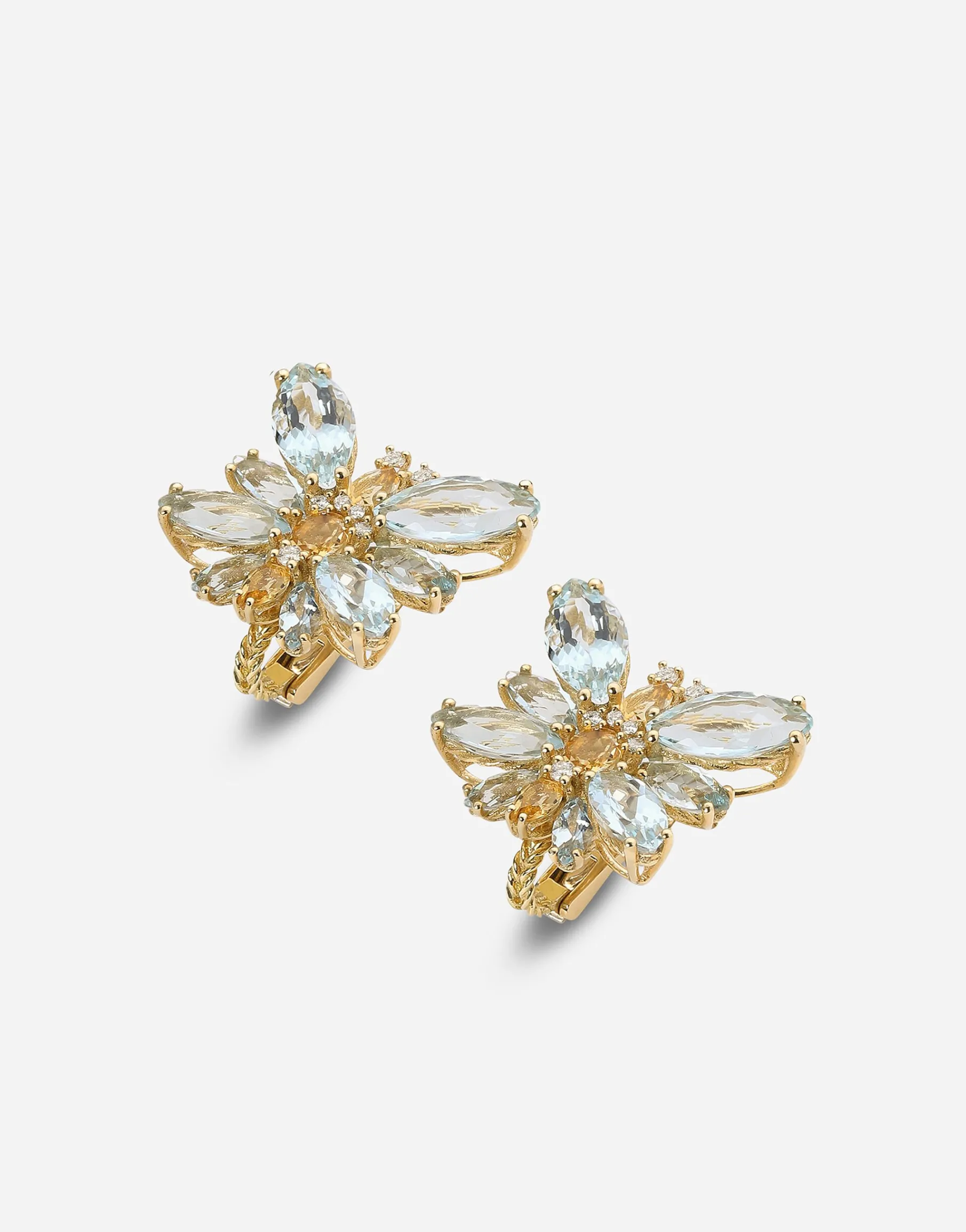 Spring earrings in yellow 18kt gold with aquamarine butterfly