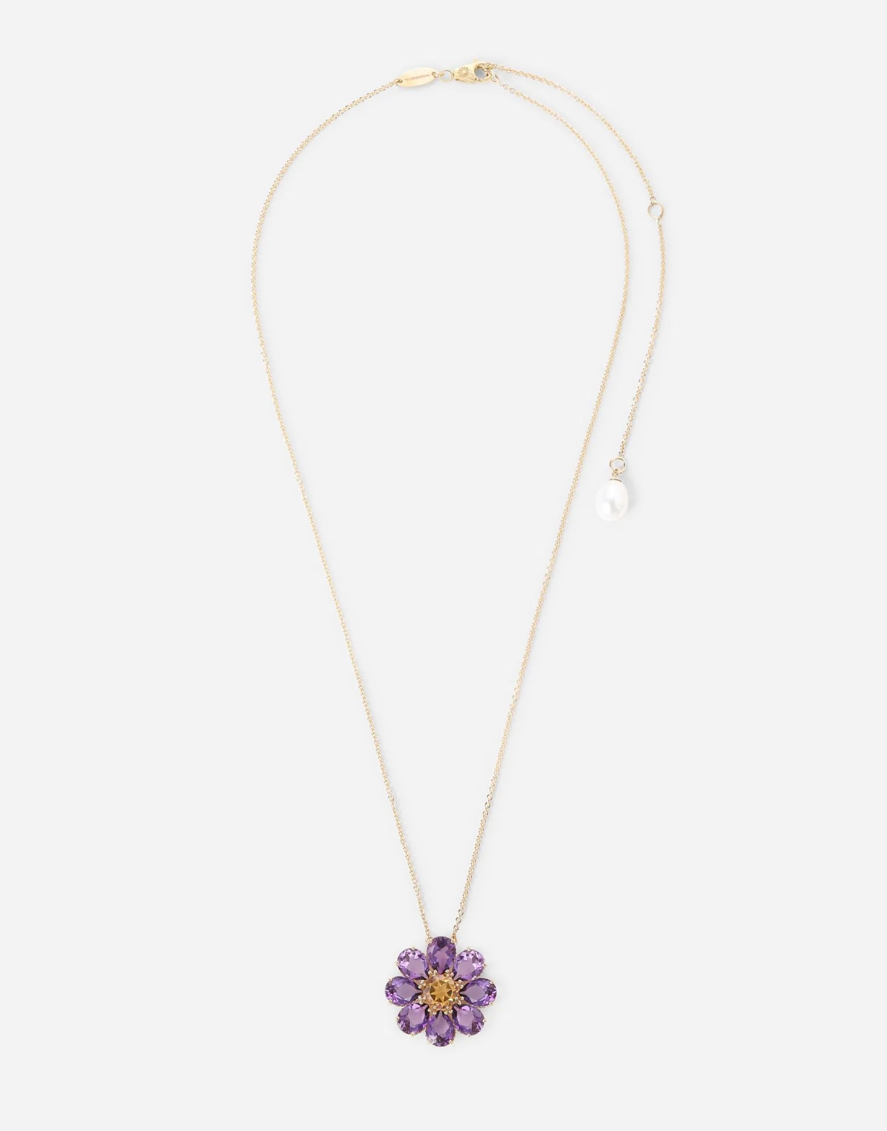 Spring necklace in yellow 18kt gold with amethyst floral motif