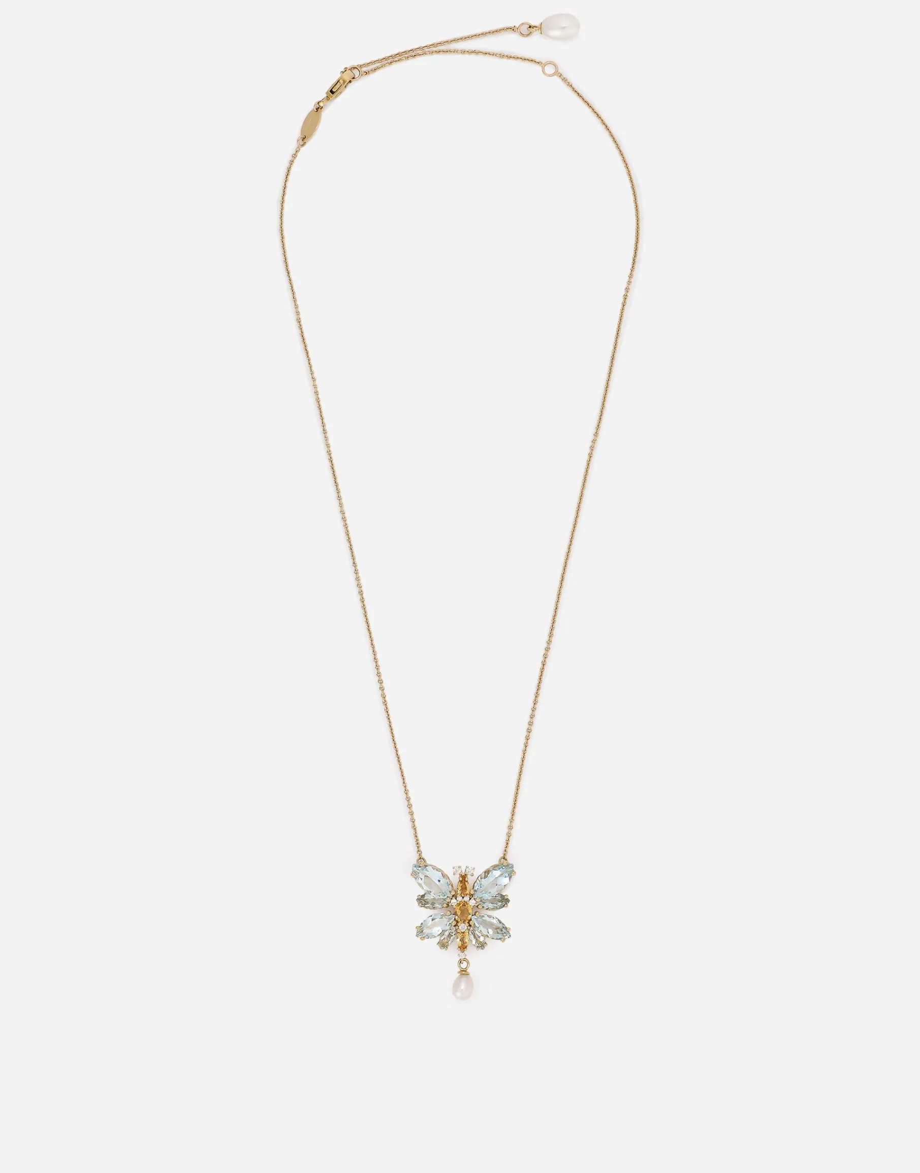 Spring necklace in yellow 18kt gold with aquamarine butterfly
