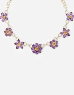 Spring necklace in yellow 18kt gold with amethyst floral motif