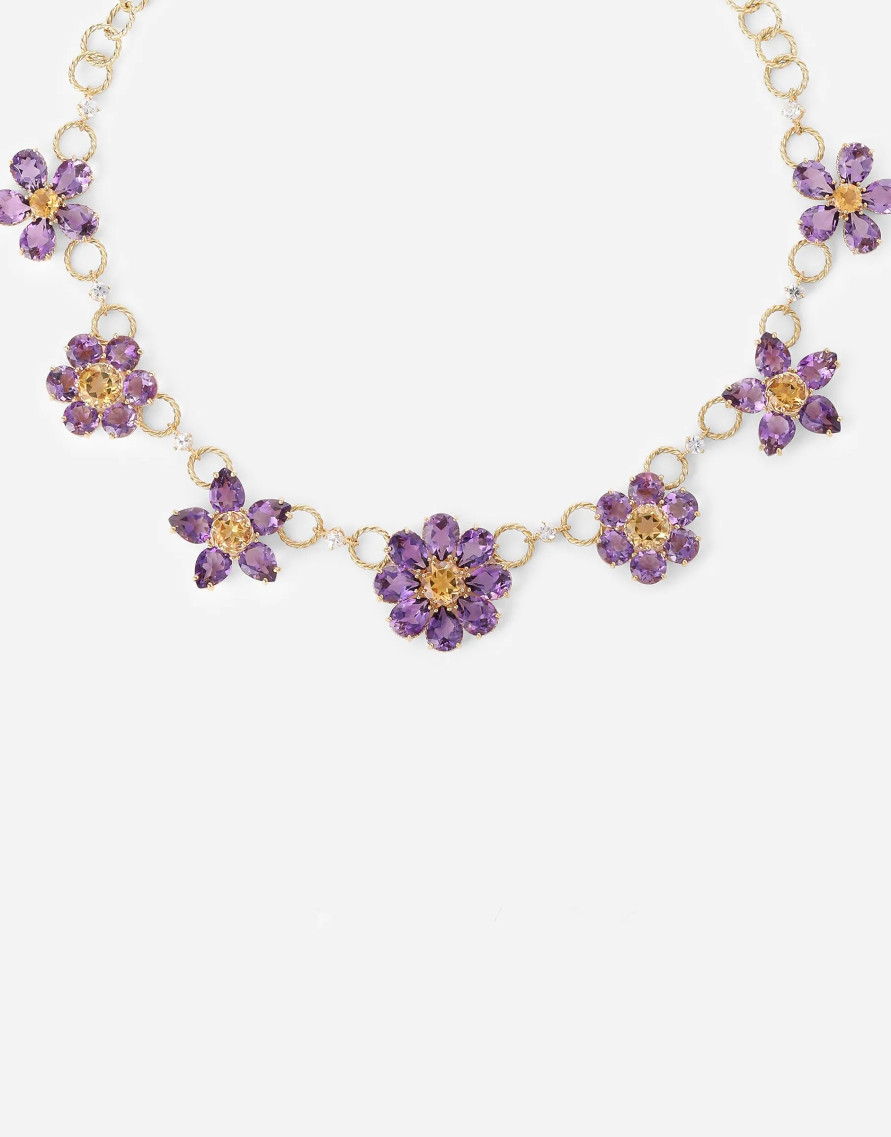Spring necklace in yellow 18kt gold with amethyst floral motif