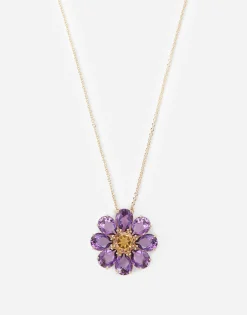 Spring necklace in yellow 18kt gold with amethyst floral motif