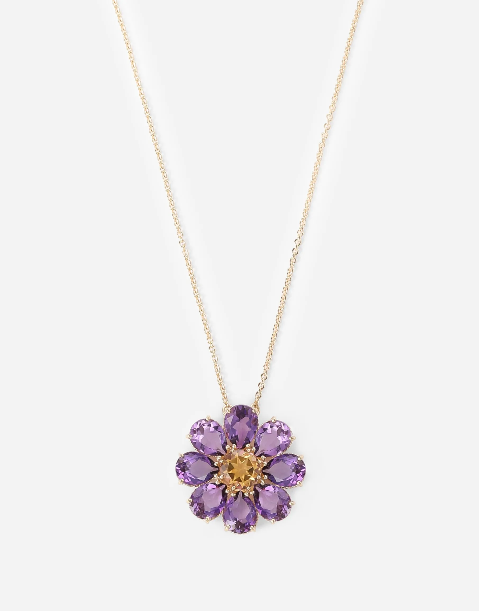 Spring necklace in yellow 18kt gold with amethyst floral motif
