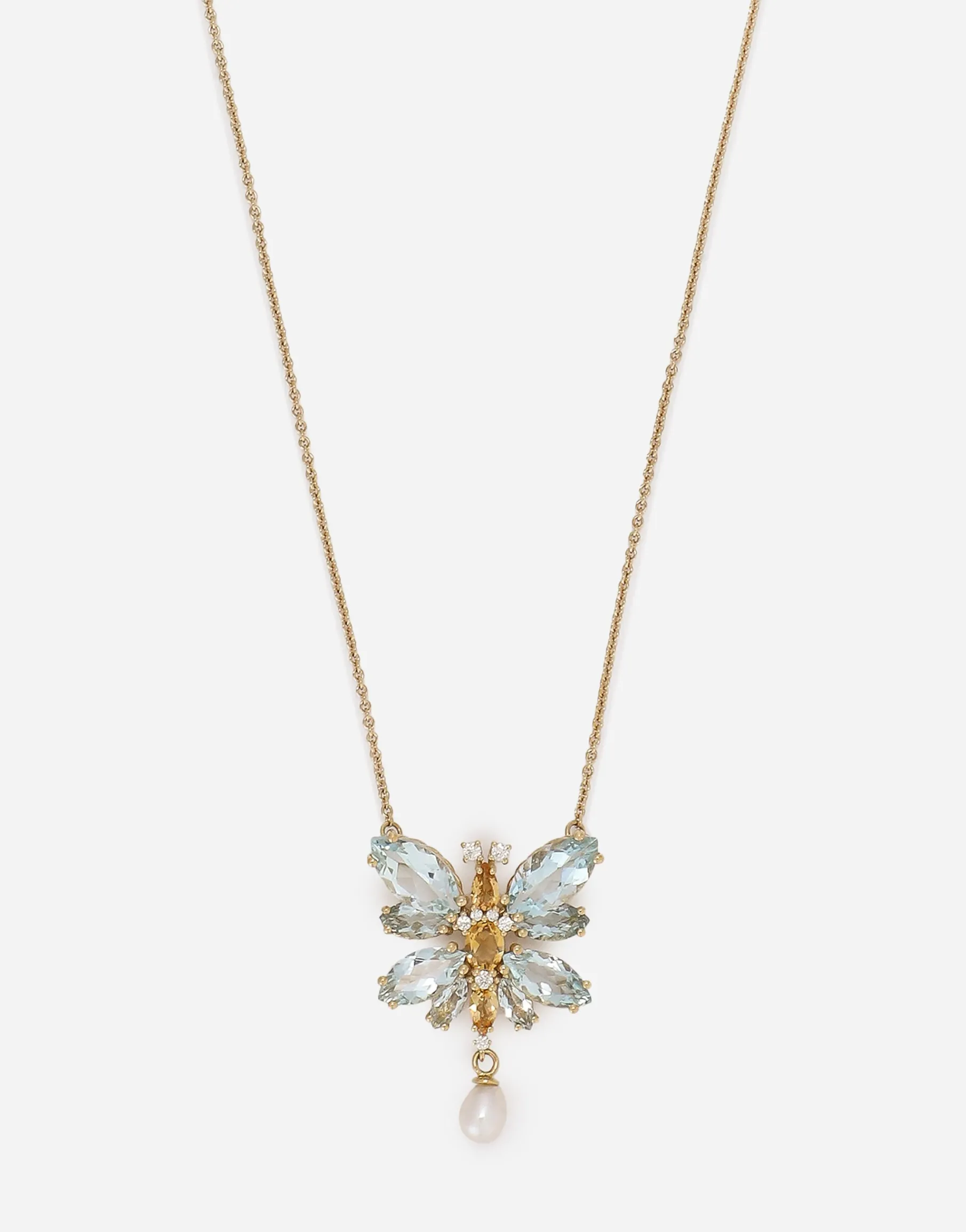 Spring necklace in yellow 18kt gold with aquamarine butterfly