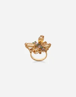 Spring ring in yellow 18kt gold with citrine butterfly