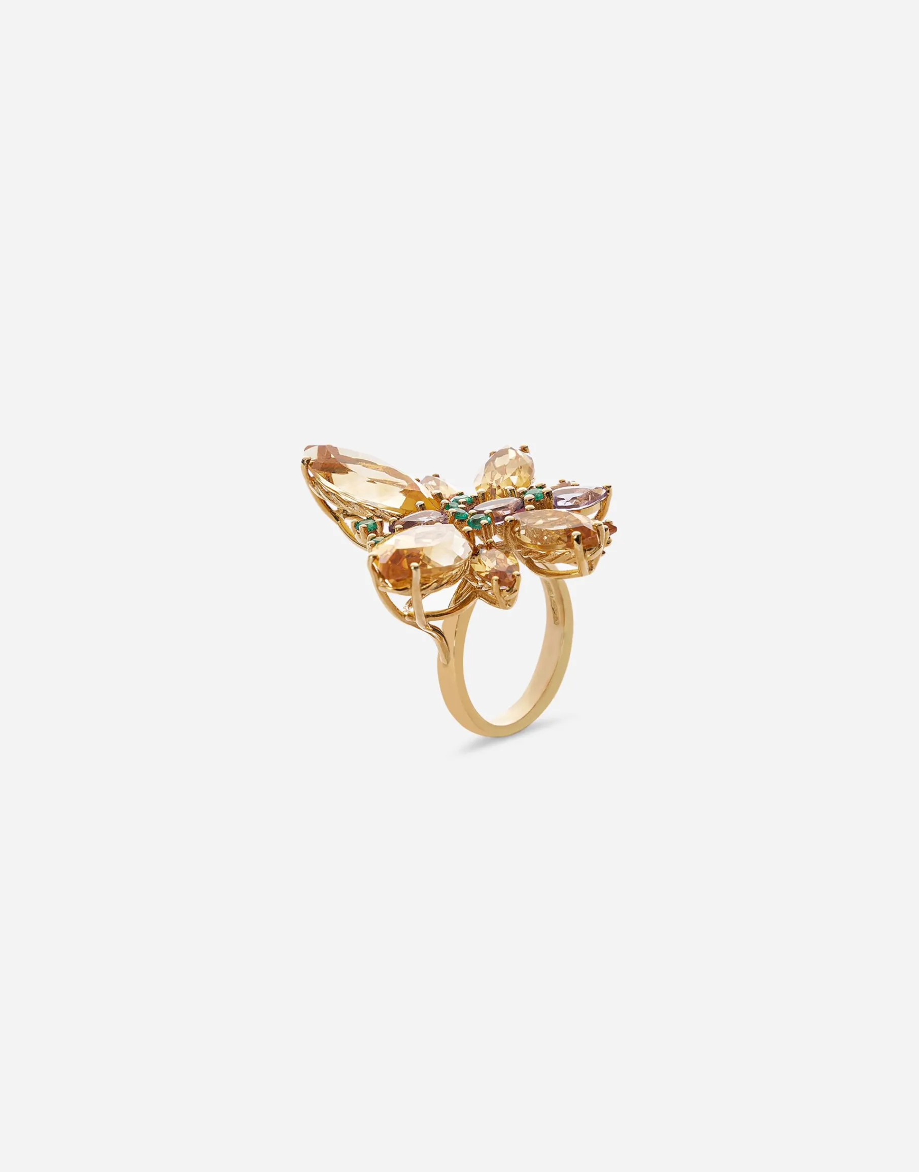 Spring ring in yellow 18kt gold with citrine butterfly