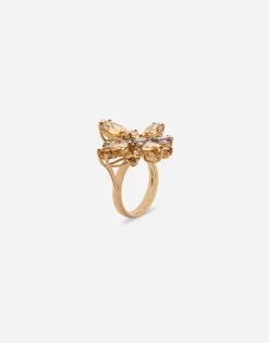 Spring ring in yellow 18kt gold with citrine butterfly