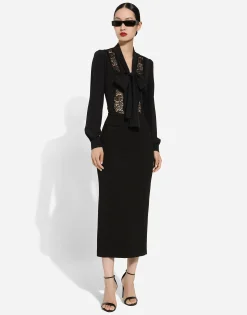 Straight-cut jersey midi skirt