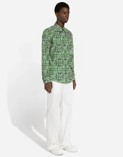 Straight-leg cotton gabardine pants