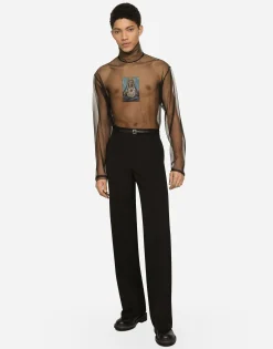 Straight-leg wool pants