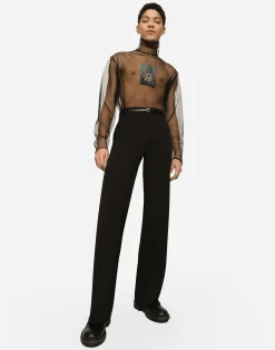 Straight-leg wool pants