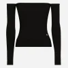 Strapless viscose sweater with muffs