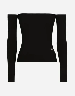 Strapless viscose sweater with muffs