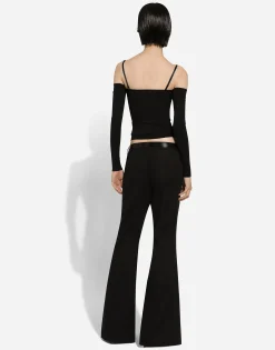 Strapless viscose sweater with muffs