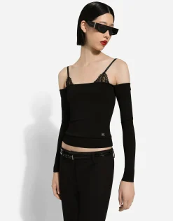 Strapless viscose sweater with muffs