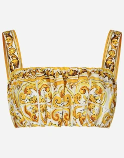 Strappy poplin top with majolica print