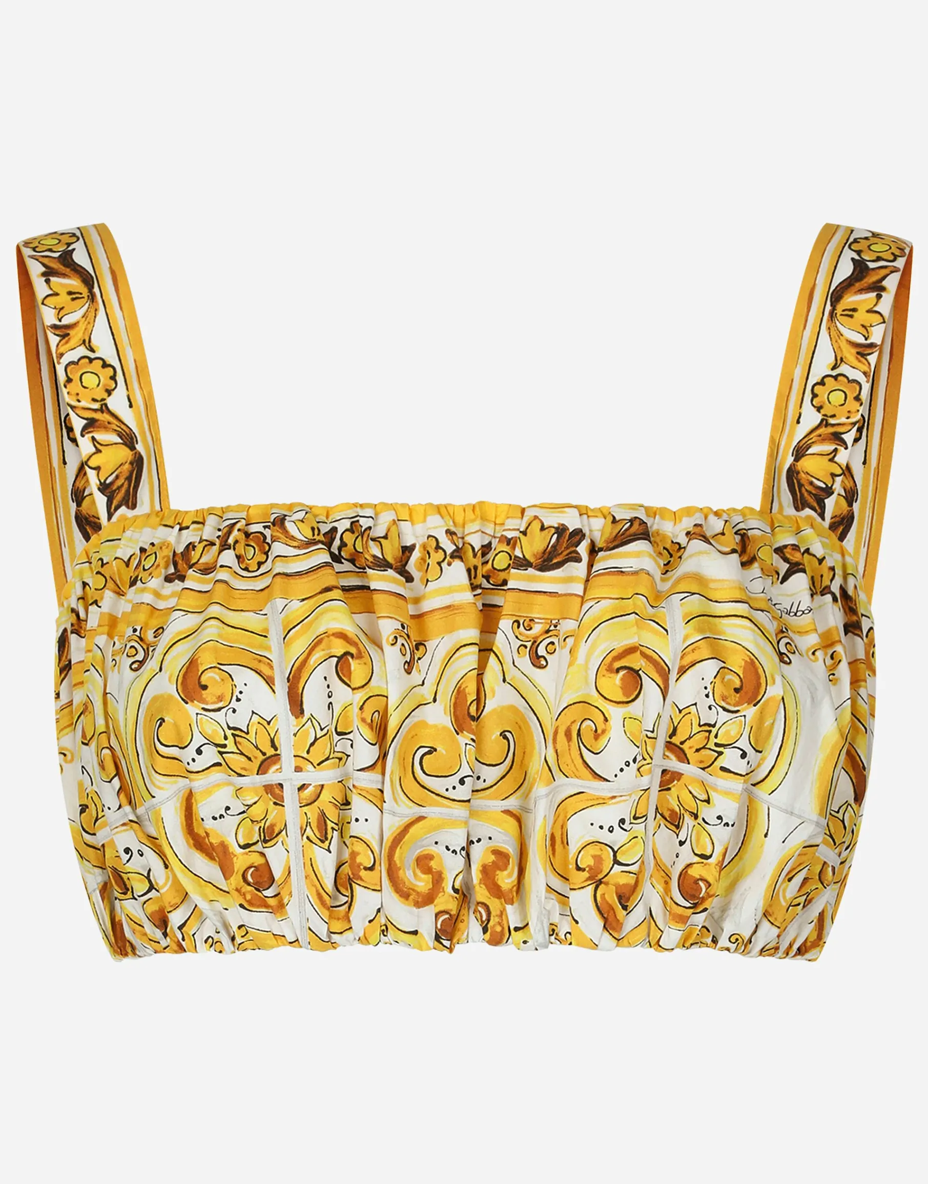Strappy poplin top with majolica print