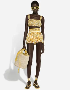 Strappy poplin top with majolica print