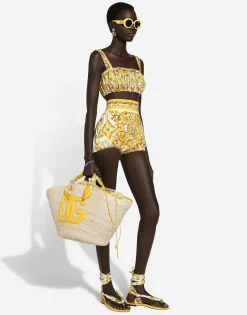 Strappy poplin top with majolica print