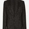 Stretch alpaca and wool tweed single-breasted jacket