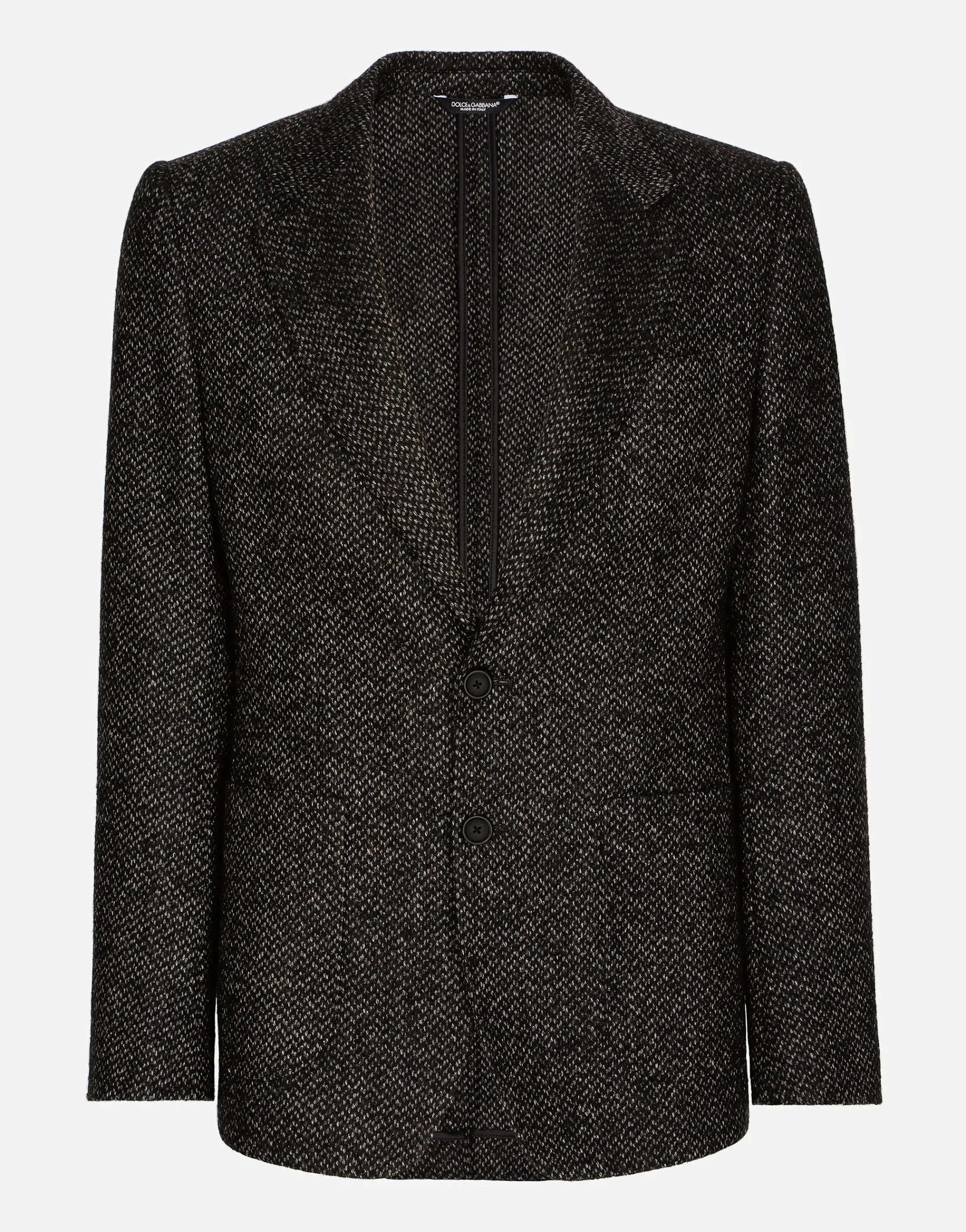 Stretch alpaca and wool tweed single-breasted jacket