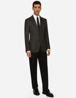 Stretch alpaca and wool tweed single-breasted jacket