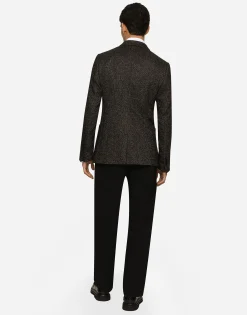 Stretch alpaca and wool tweed single-breasted jacket