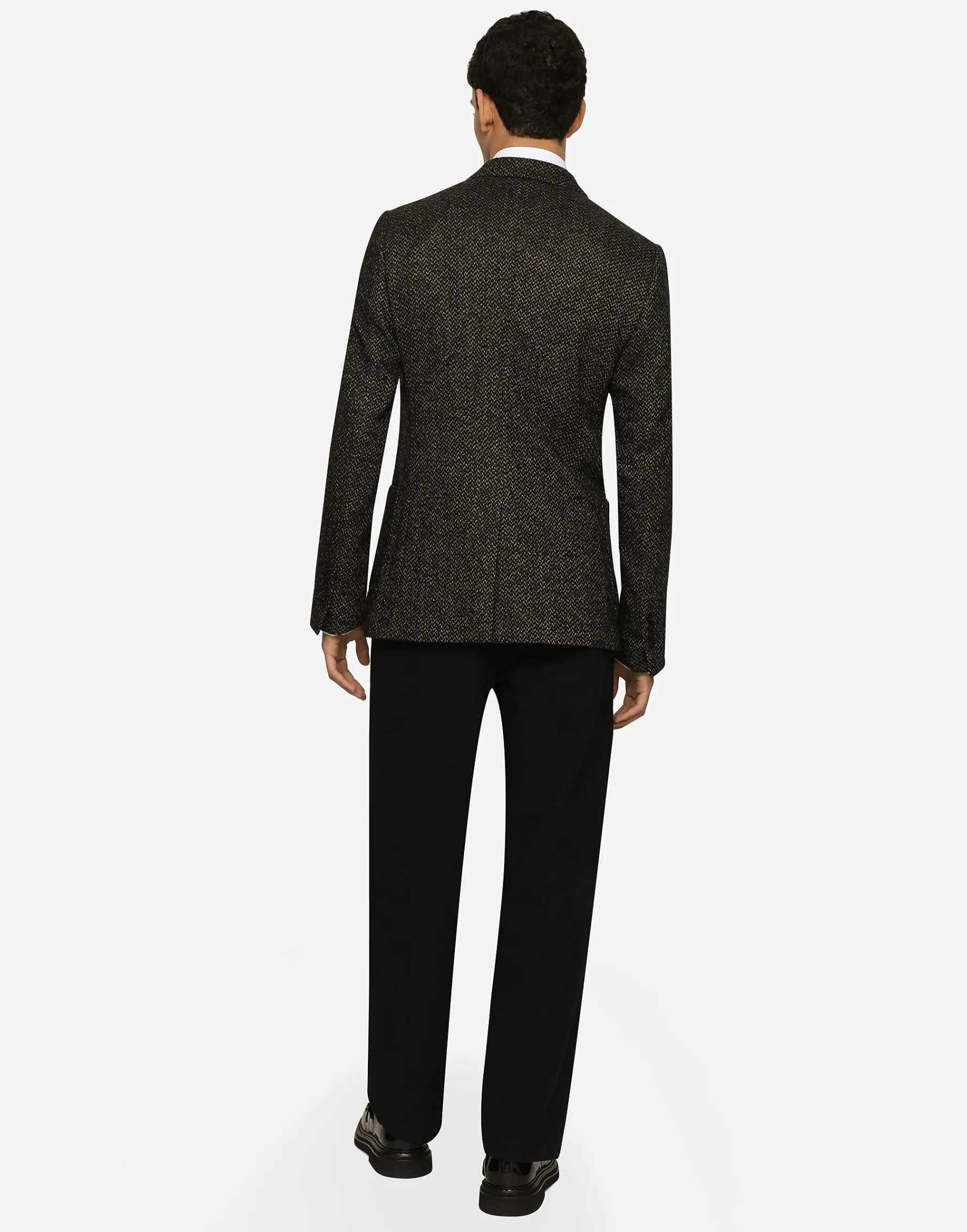 Stretch alpaca and wool tweed single-breasted jacket