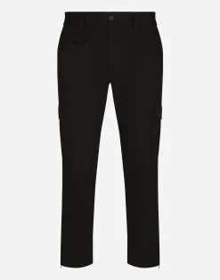 Stretch cotton cargo pants with branded tag