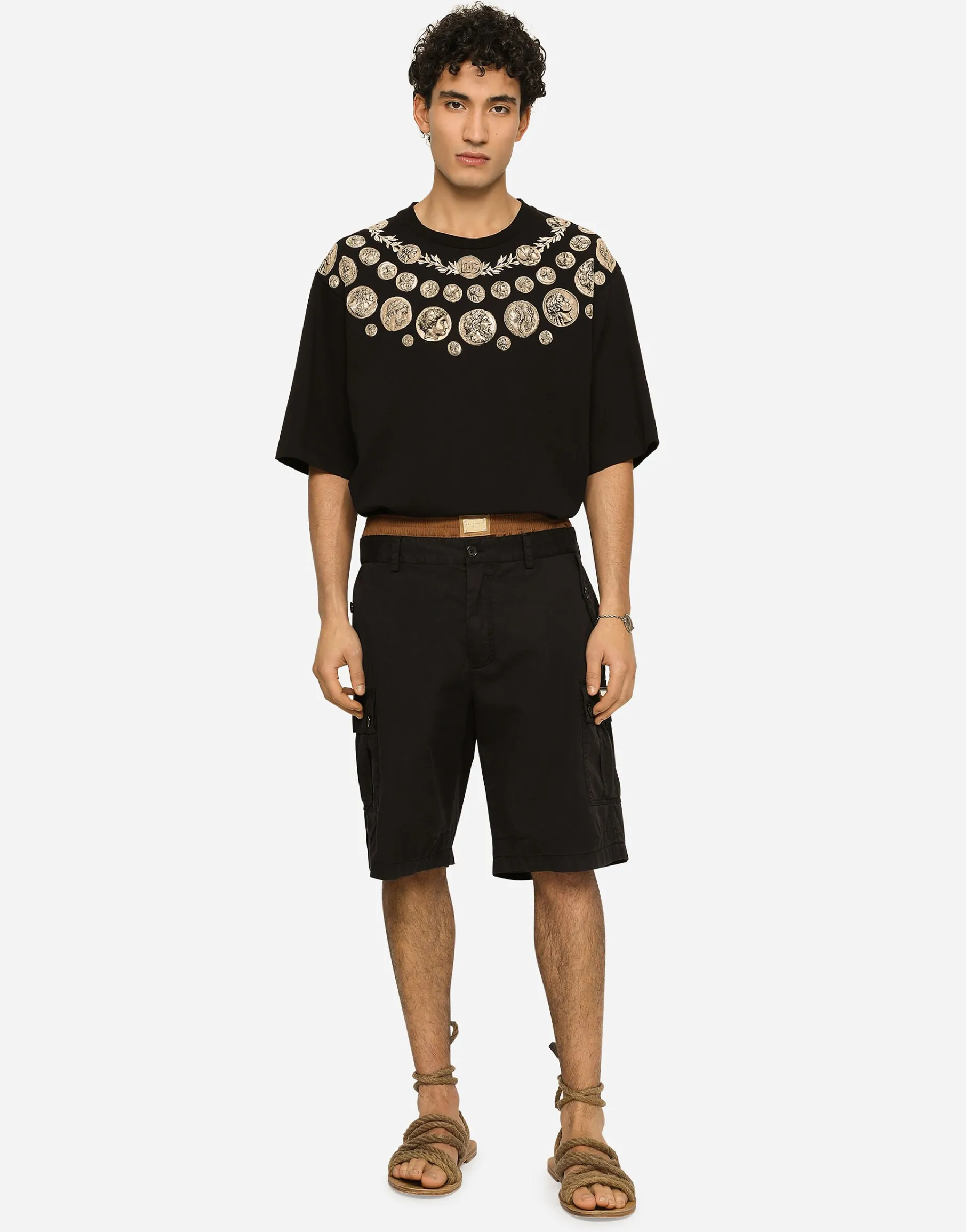 Stretch cotton cargo pants with brand plate