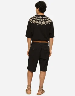 Stretch cotton cargo pants with brand plate