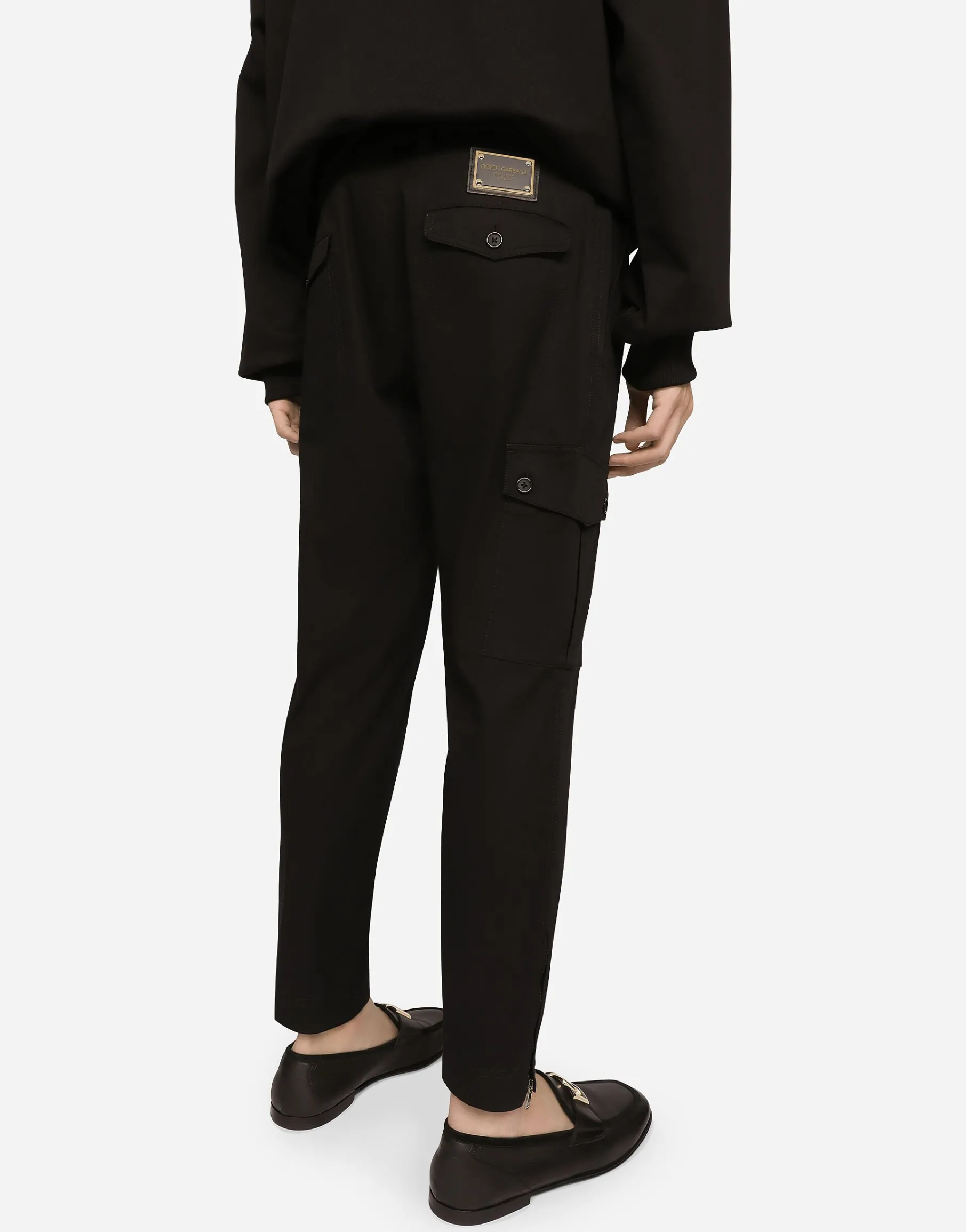 Stretch cotton cargo pants with branded tag