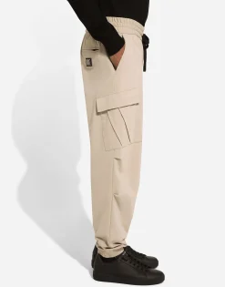 Stretch cotton cargo pants with tag