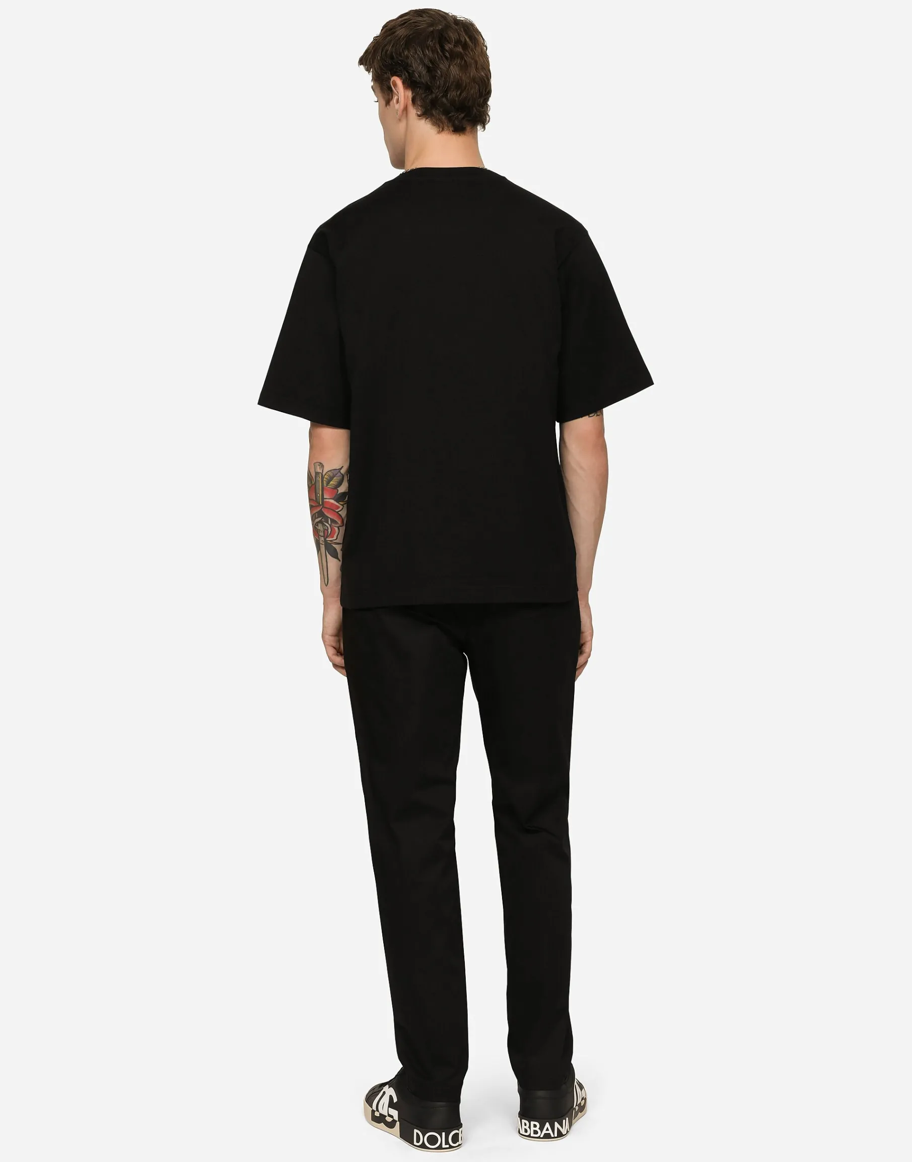 Stretch cotton jogging pants with plate