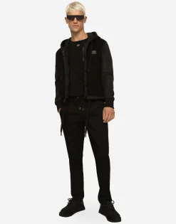 Stretch cotton jogging pants with tag