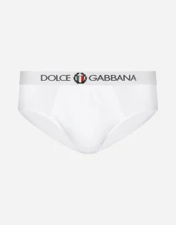 Stretch cotton mid-rise briefs with crest