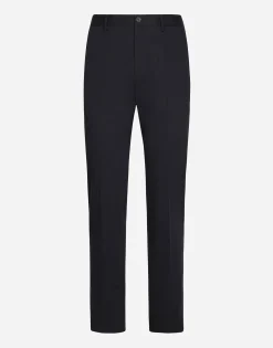 Stretch cotton pants with branded tag