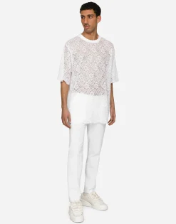 Stretch cotton pants with DG patch