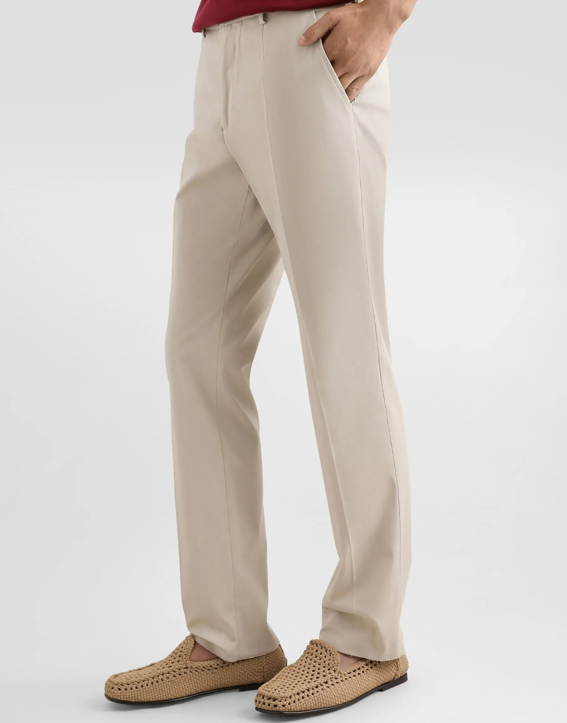 Stretch cotton pants with branded tag