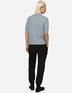Stretch cotton polo-shirt with DG hardware