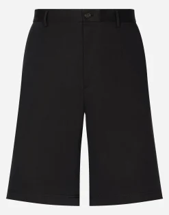 Stretch cotton shorts with branded tag