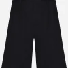 Stretch cotton shorts with branded tag
