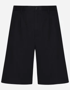 Stretch cotton shorts with branded tag