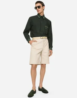 Stretch cotton shorts with branded tag